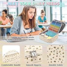 Large Pen Pencil Case Art Colored Pencil Pouch Portable Stationery Organizer With 2 Detachable Layers 54 Slots For School Office College Beige