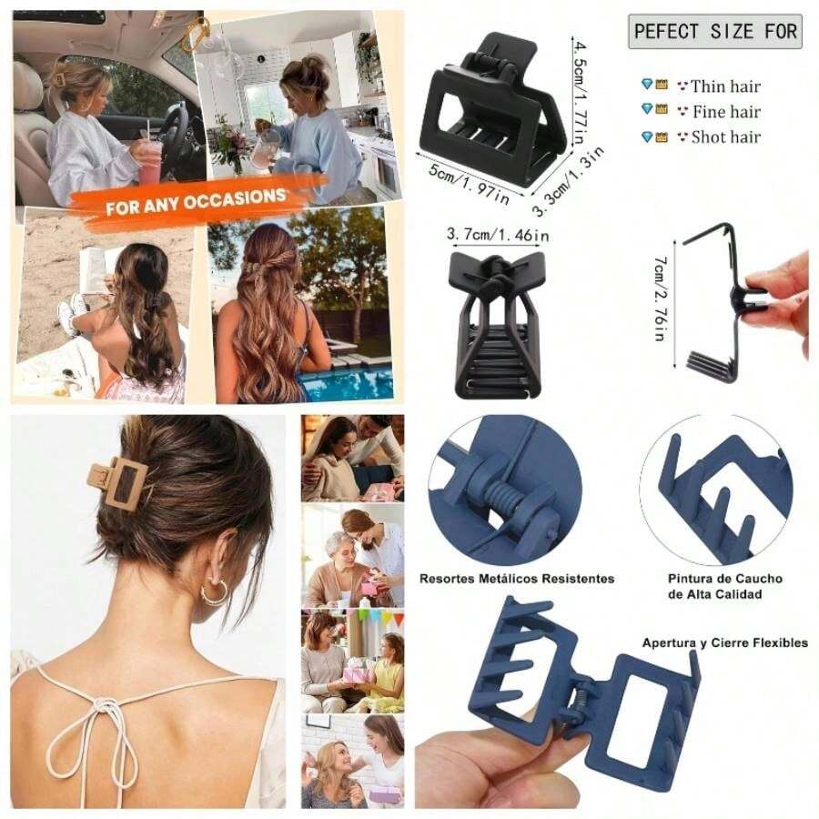 12pcs Pinzas para Cabello Pinzas Pelo para Mujer y Nias - Hair Claw Clips Pinza de Garra Antideslizante, Pinzas Grandes para el Cabello, con Resorte Fuerte, para Cabello Fino a Grueso, Accesorios de Peinado de Moda - Multicolor - Ver 1