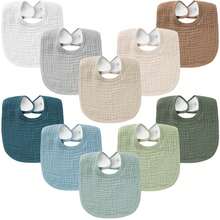 10-Pack Muslin Baby Bibs, Soft Cotton Bandana Bibs For Drooling & Teething, Unisex Solid Colors For Boys & Girls, Newborn & Infant - 10色 - 查看 1
