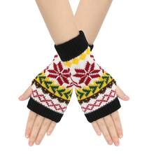 Christmas Snowflake Knitted Fingerless Gloves, Winter Warm Colorful Knitted Sleeve Cuffs For Holiday