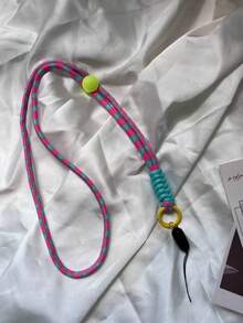 1pc Colorblock Creative Long Lanyard, Rose Red - Hot Pink - View 4