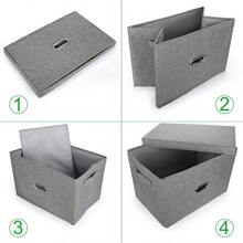 Large Linen Fabric Foldable Storage Bins With Removable Lid And Handles Washable Storage Box Organizer Containers Baskets Cube With Cover For Bedroom Office Black Small - Black - View 4