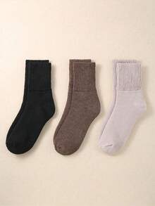 3pairs Women Winter Socks Warm Thick Knit Soft Vintage Casual Crew Socks Fuzzy Socks Knitted Socks For Women