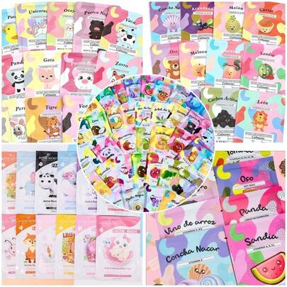 100 Mascarillas Faciales Mascarilla Coreanas Kawaii de Tela Hidratantes Reparadoras Mascarilla hidratantes, Relajantes, Aclarantes, Mascarillas para el cuidado del rostro