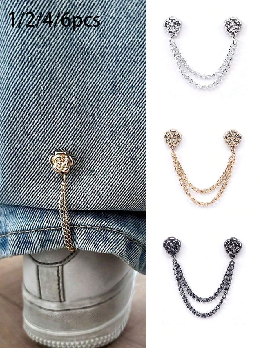 Camiseta con estampado de camelias; Botones ajustables para acortar las mangas o el bajo; Broches abotonados para ajustar la longitud del bajo; Sujetadores de manga; Sujetadores de bajo para vaqueros; Cinturón magnético de cintura con hebilla ajustable; Cinturón de ajuste de cintura; Sujetadores antideslizantes para prendas; Clips de ajuste de talla de cintura; Accesorios de broche