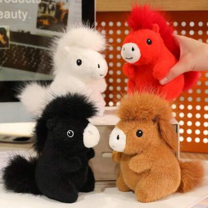 13cm/5,11 pulgadas Juguete de peluche de la serie de caballos tontos sentados, animal de peluche suave y esponjoso, marrón/blanco/negro/rojo, perfecto para decoración de habitación, compañero de trabajo, regalo de cumpleaños para niños, decoración de fiesta, Acción de Gracias, regalo de Navidad, regalo del Día de San Valentín