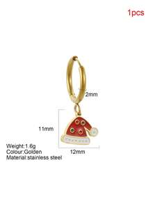 1pc Y2K Stainless Steel Enamel Cartoon Christmas Santa Claus & Reindeer Stocking Earrings, Suitable For Christmas Wear And Everyday Autumn/Winter Wear