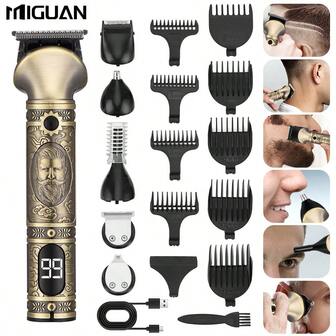 6-In-1 Cordless Men's Hair Clipper Set - Professional Hair Trimmer, Beard Trimmer, Nose & Ear Hair Trimmer Set, USB Rechargeable, For Haircut, Beard, Nose And Body Grooming, Men's Gift, Suitable For Home And Travel