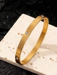 1 件男士 18K 镀金椭圆形不锈钢手链，镶嵌方晶锆石，设计师珠宝，青少年礼物 - 金色 - 查看 7