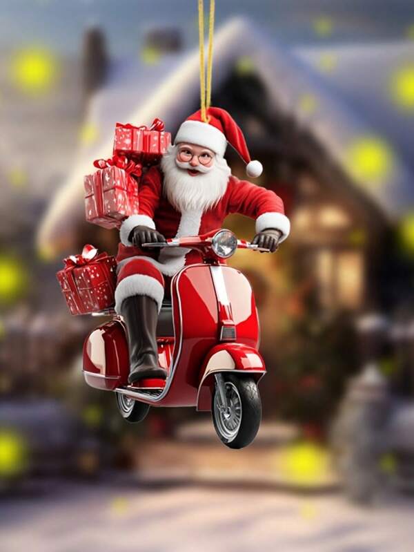 Weihnachtsmann auf Motorrad Acryl Weihnachtsbaum Ornament - vielseitiger Auto- & Schlüsselanhänger Charm für Weihnachtsdekoration
