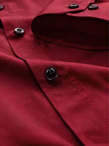 男士简约商务正装长袖衬衫 - 酒紅色 - 查看 6