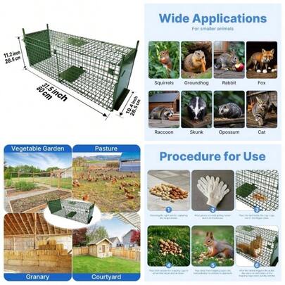 Animal Cage Trap 80x 26x 28cm Double Door Animal Cage Trap Humane Live Metal Cage Trap Rabbits, Cats, Squirrels, Raccoons, Moles, Gophers
