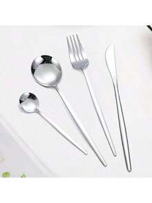 4pcs Stainless Steel Flatware Set, Gold Cutlery Set With Knife, Fork, Soup Spoon And Tea Spoon, Gift Box, Polished Tableware, Suitable For Dining, Parties, Family Gatherings