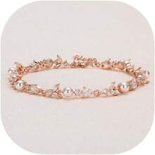 Crysdue Wedding Bridal Link Bracelet Brides Bridesmaids, Marquise Cubic Zirconia Tennis Bracelets Women Prom Jewelry - D_CZ+珍珠,玫瑰金 7.8-9.37 英寸 - 查看 12