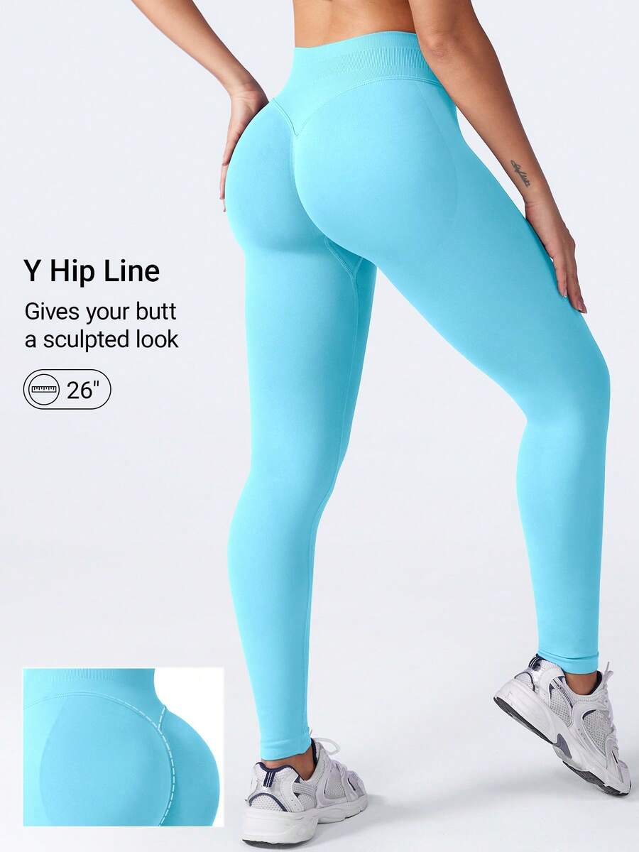 VOYJOY Women Seamless Impact Leggings Scrunch Workout Leggings Medium Waist Tummy Control Butt Lifting Gym Yoga Pants Fall Clothes For Women Black Leggings - xanh nhạt - Xem 1