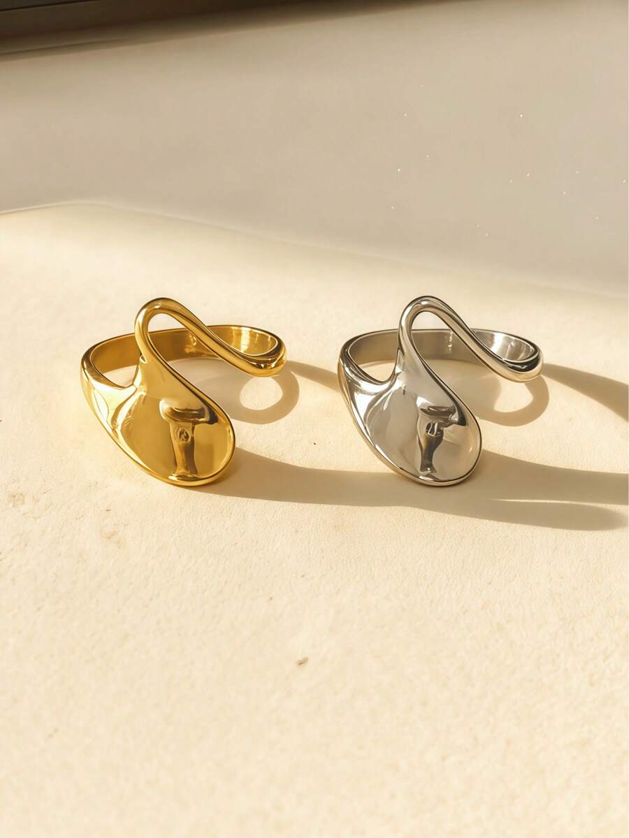 1 pièce Bague élégante et décontractée de style français INS en acier inoxydable asymétrique, de haute qualité, électroplaquée, imperméable et résistante à la décoloration. Convient pour un usage quotidien, les voyages, les déplacements et une mode polyvalente. - Étranger - Voir 1