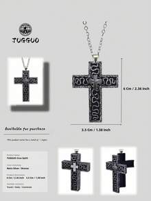 TUGGUO TUGGUO 1PC/ Cross Necklace For Men Hip-Hop Style Loc Jewelry Religious Pendant Printed Cross Necklace With Locket Cross Pendant, Vintage Handmade Pendant Jewelry For Men And Women, Fashionable Unisex Gift Ideas, Metal, No Gemstones