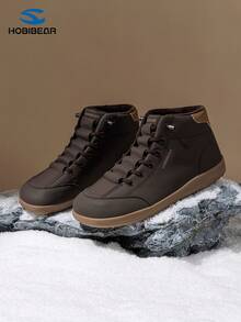 HOBIBEAR Men's Winter Warm Casual Sneakers, Brown Mid-Top Comfortable Wide Toe Minimalist Outdoor Sports Shoes - Dark Brown - View 4