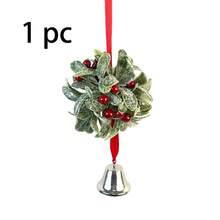 1 件圣诞槲寄生挂球节日人造槲寄生球圣诞节接吻球装饰带铃铛适用于家庭圣诞派对装饰