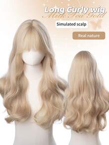 1 合成耐热假发，带刘海，金色卷发假发，24 英尺长，纤维制成，适合日常使用，自然仿真假发 - 金色 - 查看 11