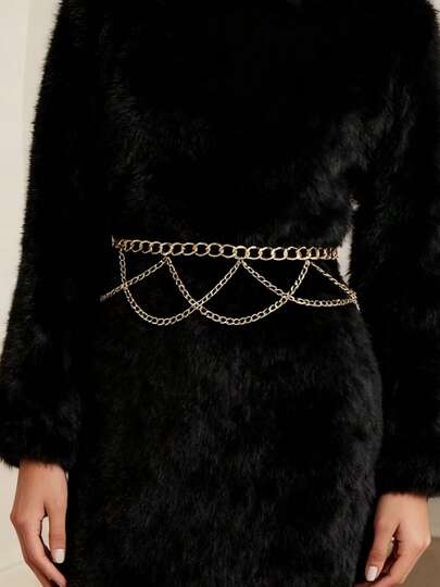 1 pieza Cadena de cintura de metal premium, elegante y de moda, versátil para fiestas, playa, uso casual diario, regalo para vacaciones (hecho a mano, tolerancia de 1-3 cm)