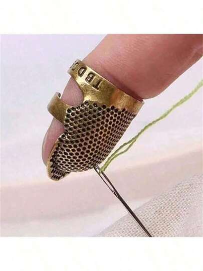 1 pieza Dedal de metal tejido vintage con diseño de lunares - Protector de dedo para costura de precisión, tamaño ajustable, protector de dedo de estilo retro