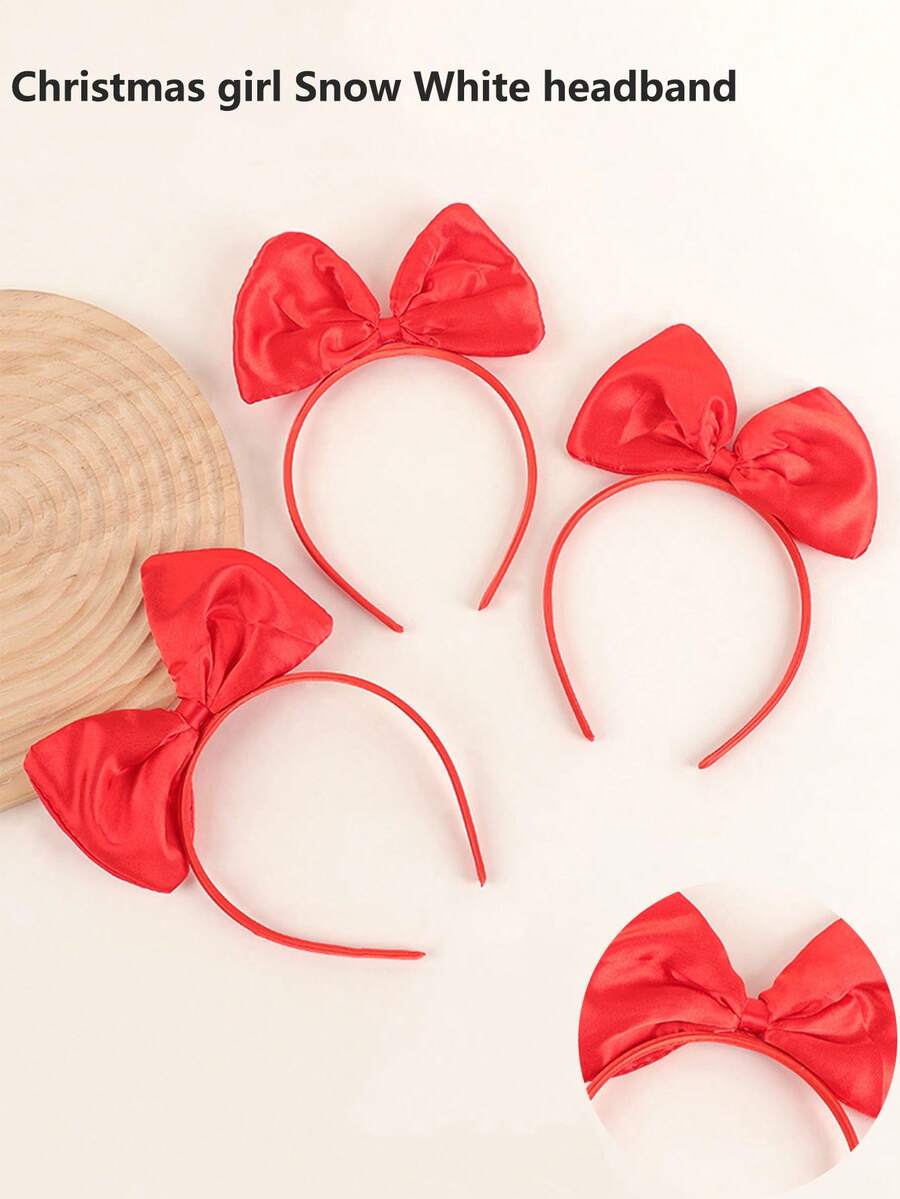 3pcs Children's Red Bow Headband, Paired With Bow Headband Hair Accessories, Christmas And New Year Performance Headband, Suitable For Children's Use