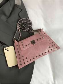 1pc Solid Color PU Leather Handbag With Lock Closure, Fashionable Crossbody Bag For Shopping, Dating, Women's Gift, Great For Office, School, Work - 粉色 - 查看 3