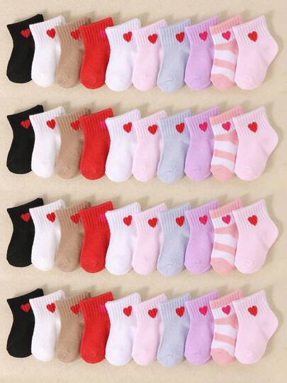 10 Pairs Baby Pink Heart Jacquard Stretch Socks | Toddler Learning-To-Walk Socks | Suitable For Aged 0-3 Years | Baby Socks | Newborn Socks | Toddler Socks | Halloween Thanksgiving Christmas Xmas Gift