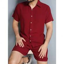 Men Shirt Co-Ords - 酒紅色 - 查看 1