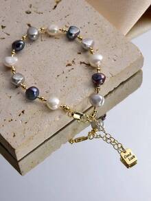 1 Piece 18K Gold Plated Natural Pearl Bracelet, Gift For Women On Mother's Day, Valentine's Day, Birthday, Engagement, Wedding, Girlfriend - Rosa - 查看 8