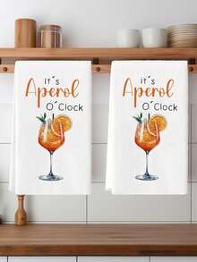 2 Stücke Küchen Utensilien Handtücher, Aquarell Küchen Utensilien Design Küchen-Chef Geschirrtücher mit "Es ist Aperol Uhr" Design, Country Style Geschirrtuch, Küche Abwasch-Hand Geschirrtuch, Küchen Abtrocknungs-Geschirrtuch für Küche Restaurant Tisch