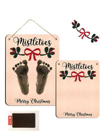 2pcs/1set-20cm Baby's First Christmas: DIY Mistletoe Footprint Ornament Christmas Gift Mistletoe Christmas Footprint Art Craft Holiday Handmade Timeless Vintage Christmas Decor Nursery Footprint Art For Room Decoration Baby Shower & Newborn Photography Prop