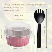 60 moldes para tartas con tapas, tazas redondas de aluminio de 5 onzas para hornear, ramekins desechables de 125 ml, moldes para magdalenas, magdalenas de postre para bodas, fiestas de cumpleaños - Rosa - Ver 7