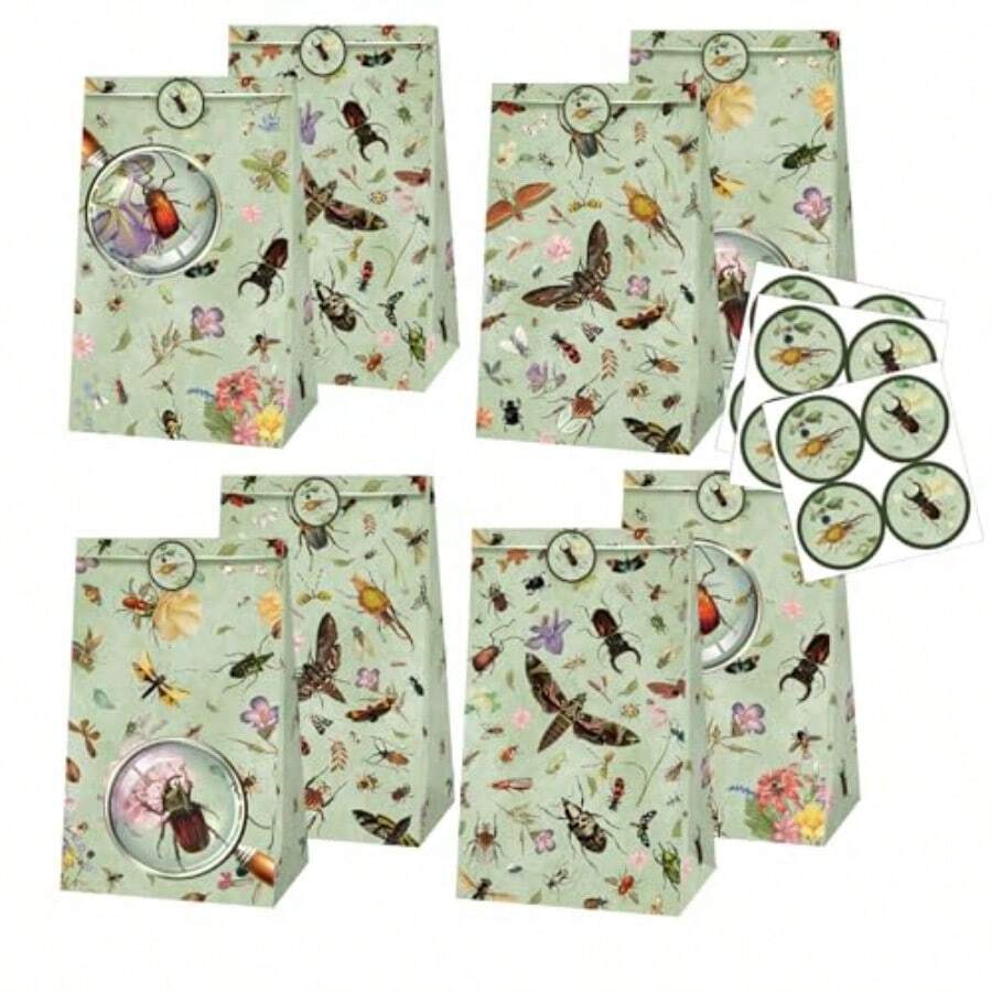 Pcs Bug Paper Gift Bags With Stickers Insect Themed Party Decorations Insect Party Bags Bug Goodie Bags Treat Bags - 綠色 - 查看 1