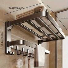 2-Tier Space Saving Wall Mounted Towel Rack With Hooks, Foldable Bathroom Storage Shelf, Suitable For Modern Bathroom - Stylish Design, Durable Metal Structure, Convenient Bathroom Towel Holder, Towel Bar