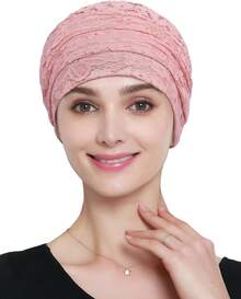 Womens Viscose Lace Turban Soft Sleep Chemo Hatshalloween - 卡其色 - 查看 8