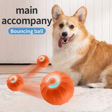 USB Rechargeable Smart Jumping Dog Ball Toy - Interactive Pet Play, Durable & Entertaining, Ideal For Small Breeds, With Striped Pattern And LED Lights - trái cam - Xem 6