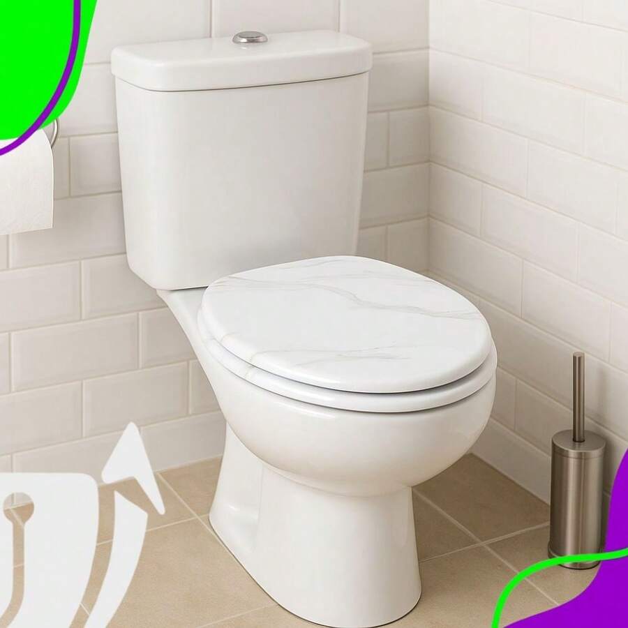 Universal White Toilet Seat With Lid - 白色大理石 - 查看 1