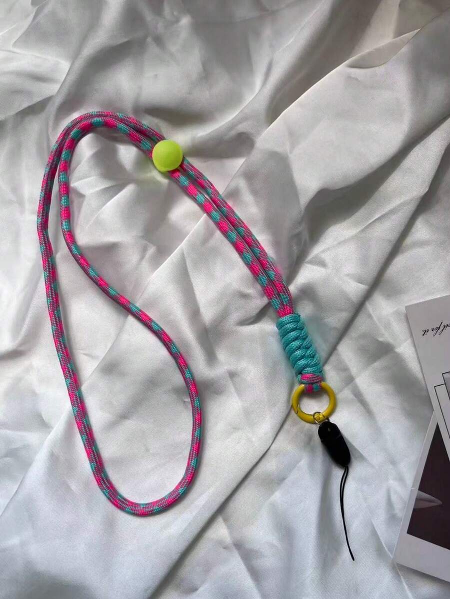 1pc Colorblock Creative Long Lanyard, Rose Red - Hot Pink - View 1