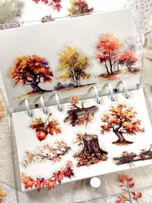 50pcs/Pack Vintage Tree & Floral Stickers For Scrapbooking, Diary, Album Decoration, Spring/Summer/Autumn/Winter Scrapbook Supplies Stationery - Multicolor - View 7