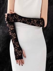 1 Pair Women's Long Elegant Lace Gloves