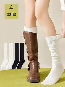 4 Paar gemischte Farben Schwarz und Weiß einfache schlank sitzende Wadensocken für Damen, geeignet für den täglichen Gebrauch als warme Strümpfe, passend zu Lederschuhen, für Herbst und Winter (2 Stück/4 Stück/8 Stück/10 Stück/20 Stück)