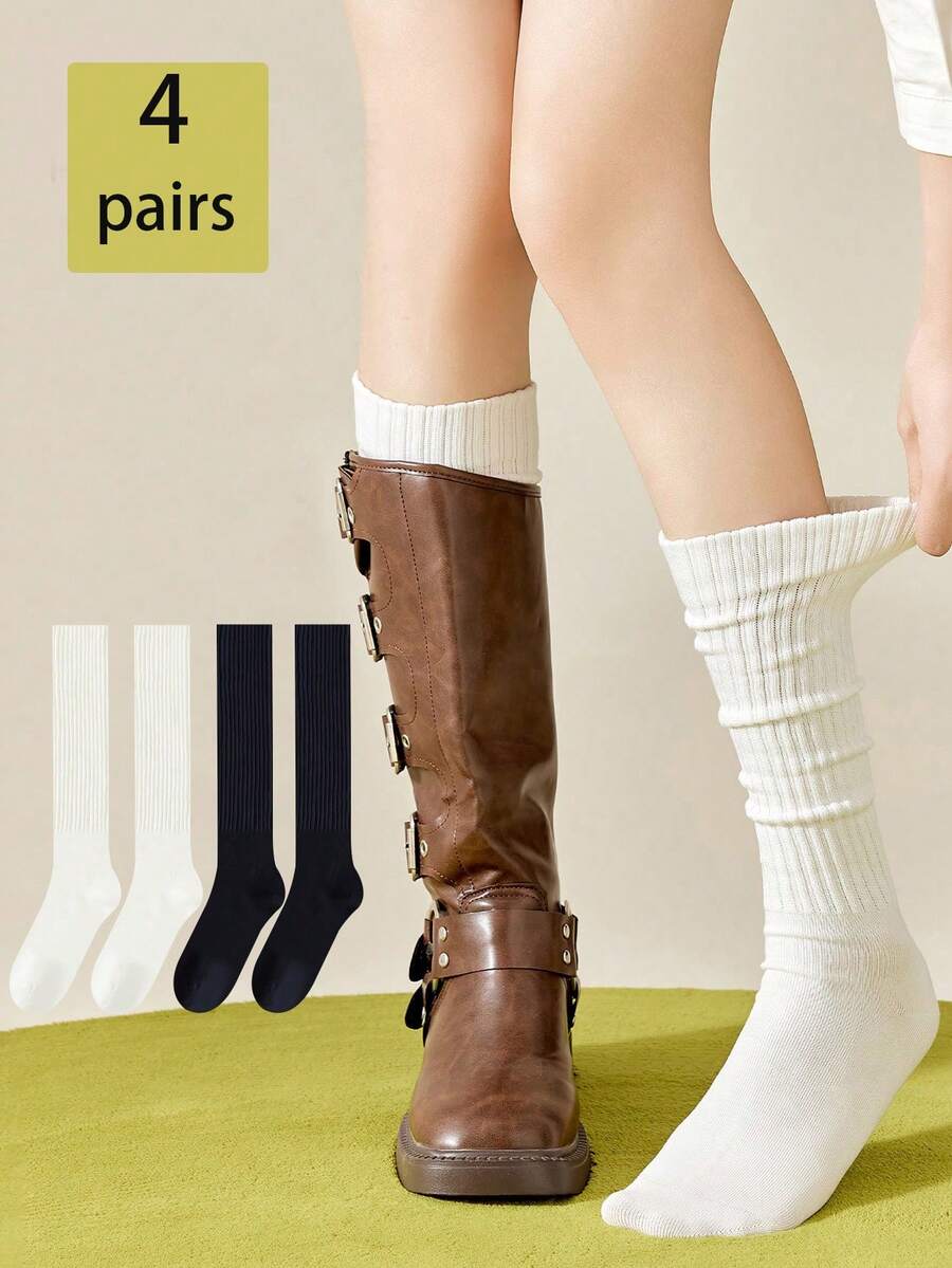 4 Paar gemischte Farben Schwarz und Weiß einfache schlank sitzende Wadensocken für Damen, geeignet für den täglichen Gebrauch als warme Strümpfe, passend zu Lederschuhen, für Herbst und Winter (2 Stück/4 Stück/8 Stück/10 Stück/20 Stück)