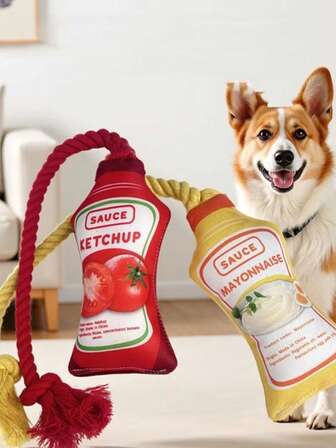 1 件随机颜色宠物皱纹纸声音玩具，狗咬帆布结玩具，番茄酱和蛋黄形状狗缓解压力咀嚼玩具