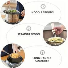 High-End Stainless Steel Wooden Handle Colander - Fine Mesh Cooking Spoon, Suitable Food Preparation And Oil Filtering - Choice Pasta And Noodles, Home Kitchen And Restaurant Use,Kitchen Accessories, A Must-Have Kitchen Tools Gift For Home Chefs, Space-Saving Storage For Kitchen Organizers , Christmas Kitchen Gifts Idea