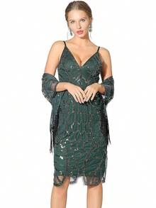 Metme Women's 1920s Scarf Wraps Sequin Deco Fringed Wedding Cape Evening Shawl Vintage Promhalloween - 3-đen - Xem 9