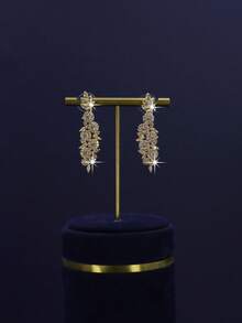 5pcs 18K Gold Plated Luxury Royal Style V-Shaped Geometric Design Bridal Wedding Jewelry Set, Suitable For Daily, Wedding, Gala Wear, Wedding Anniversary Gift (Gift Box Packaging) Complimentary - V Shape Bridal Wedding Set - View 7