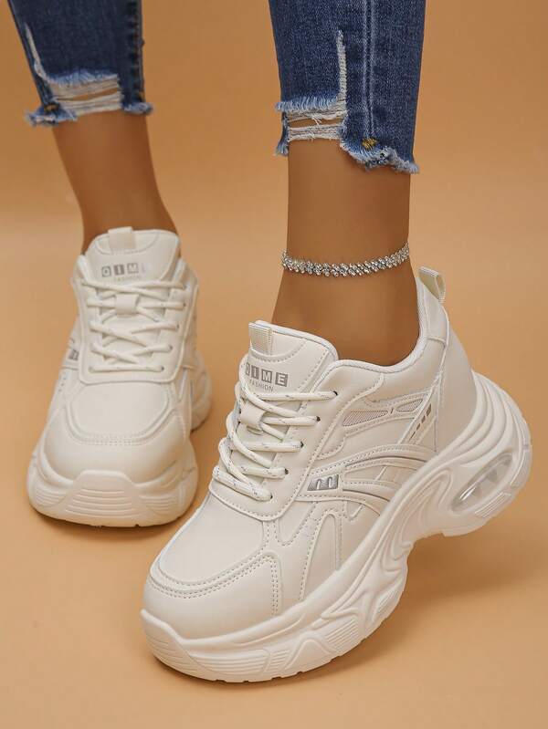 Women's Platform Sneakers, Solid Color Casual Lace-Up Athletic Shoes, Suitable For Sports, Casual Wear, And Home, All Season