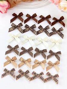 10pcs Random Maillard Color Ballerina Style Ribbon Bow Hair Clips, Collegiate Patterned Hair Accessories, Cute For Girls, Daily Hairstyles And Party Hair Decor - Multicolor - View 9